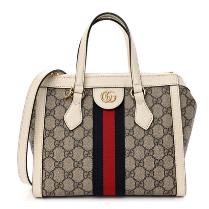 Gucci GG Supreme Monogram Textured Dollar Calfskin Web Small Ophidia Tote Bag Beige Ebony Mystic White 1 of 10