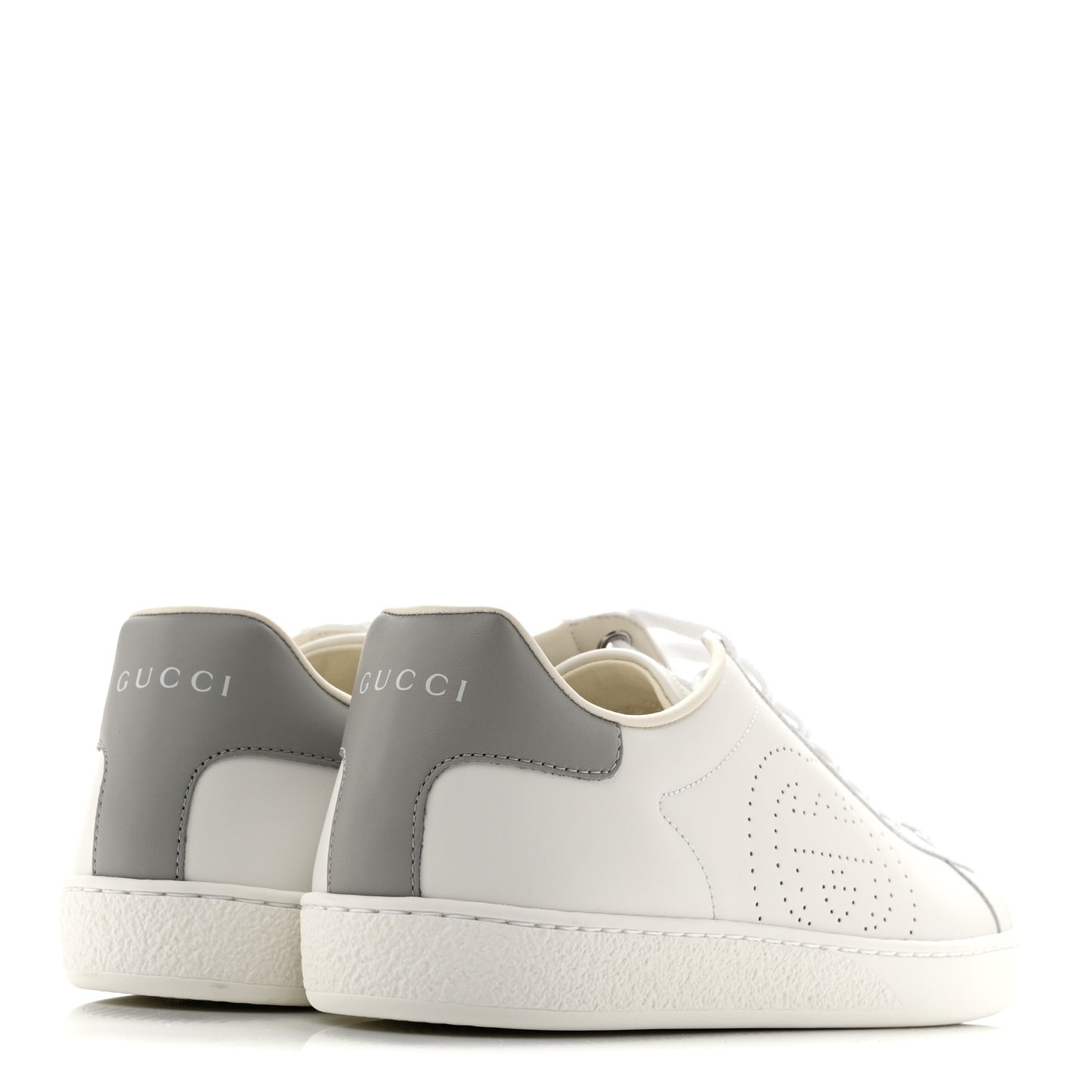 Calfskin Interlocking G Perforated Womens Ace Sneakers 38.5 White Grey Sky