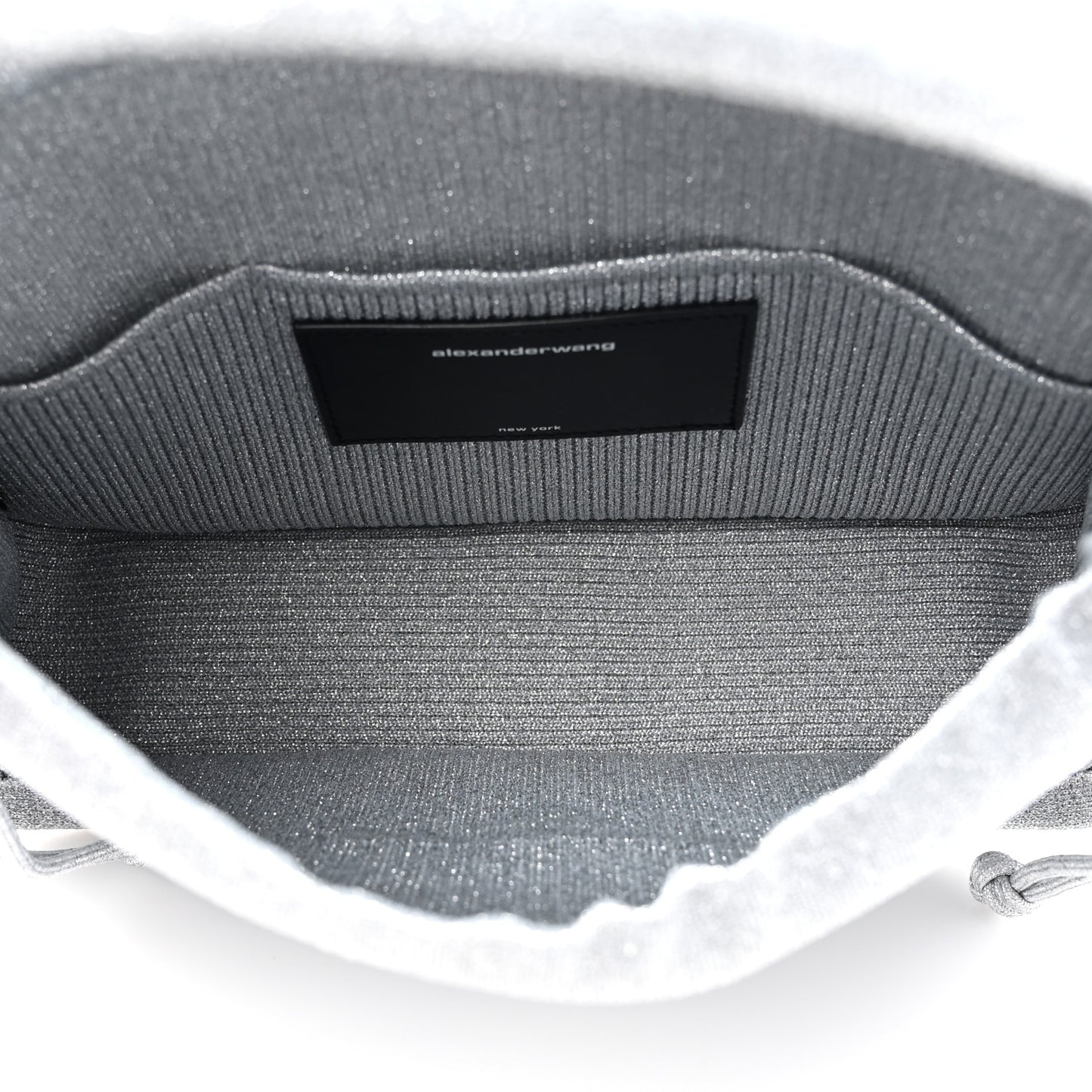 Metallic Ribbed Knit Small Ryan Bag Silver
