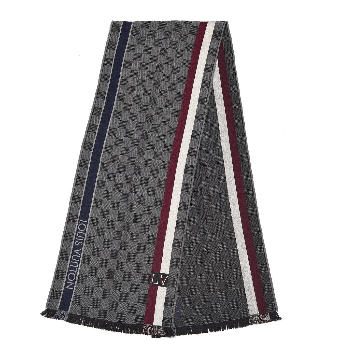 Wool Damier Messager Scarf Charcoal Grey