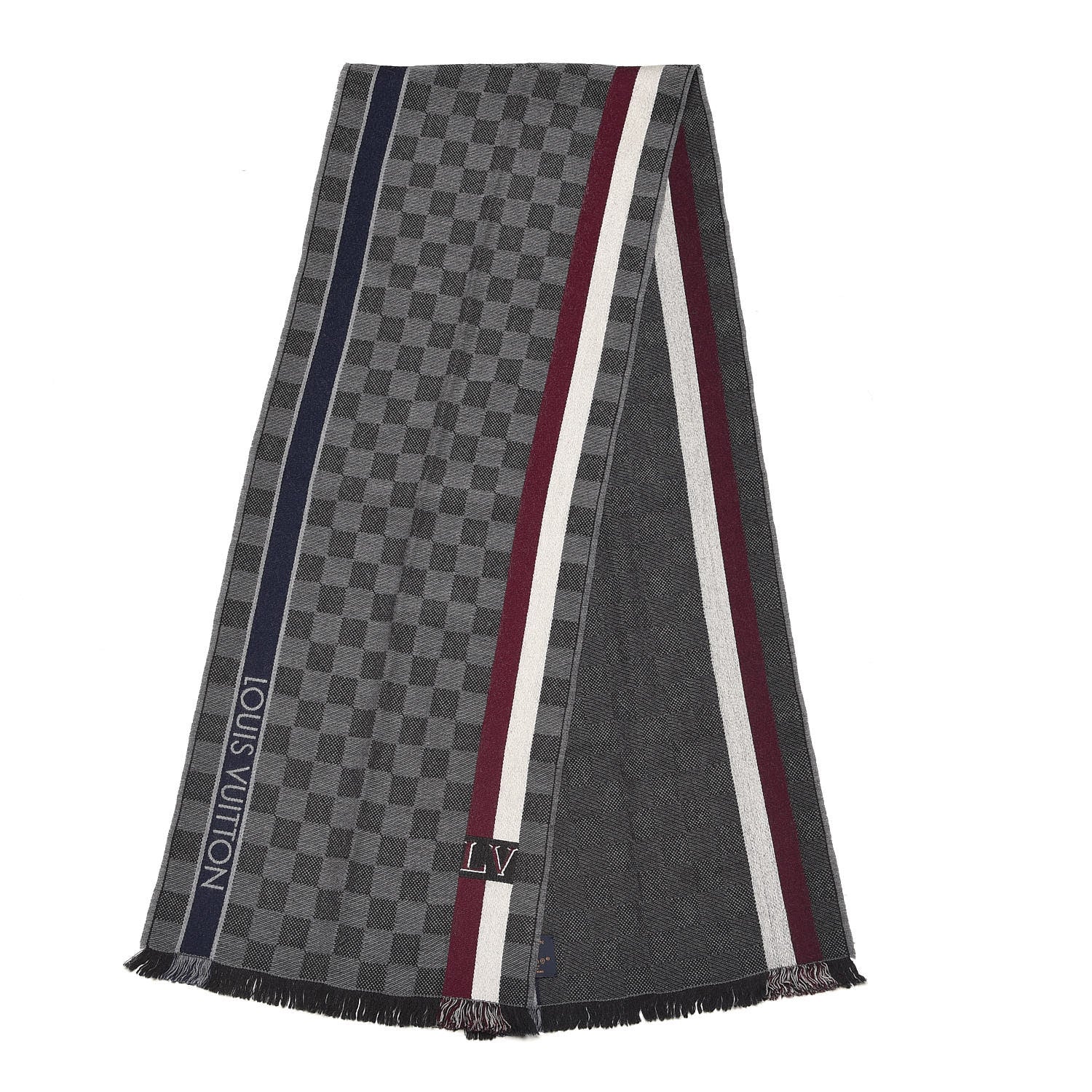 Louis Vuitton Wool Damier Messager Scarf Charcoal Grey 3 of 4