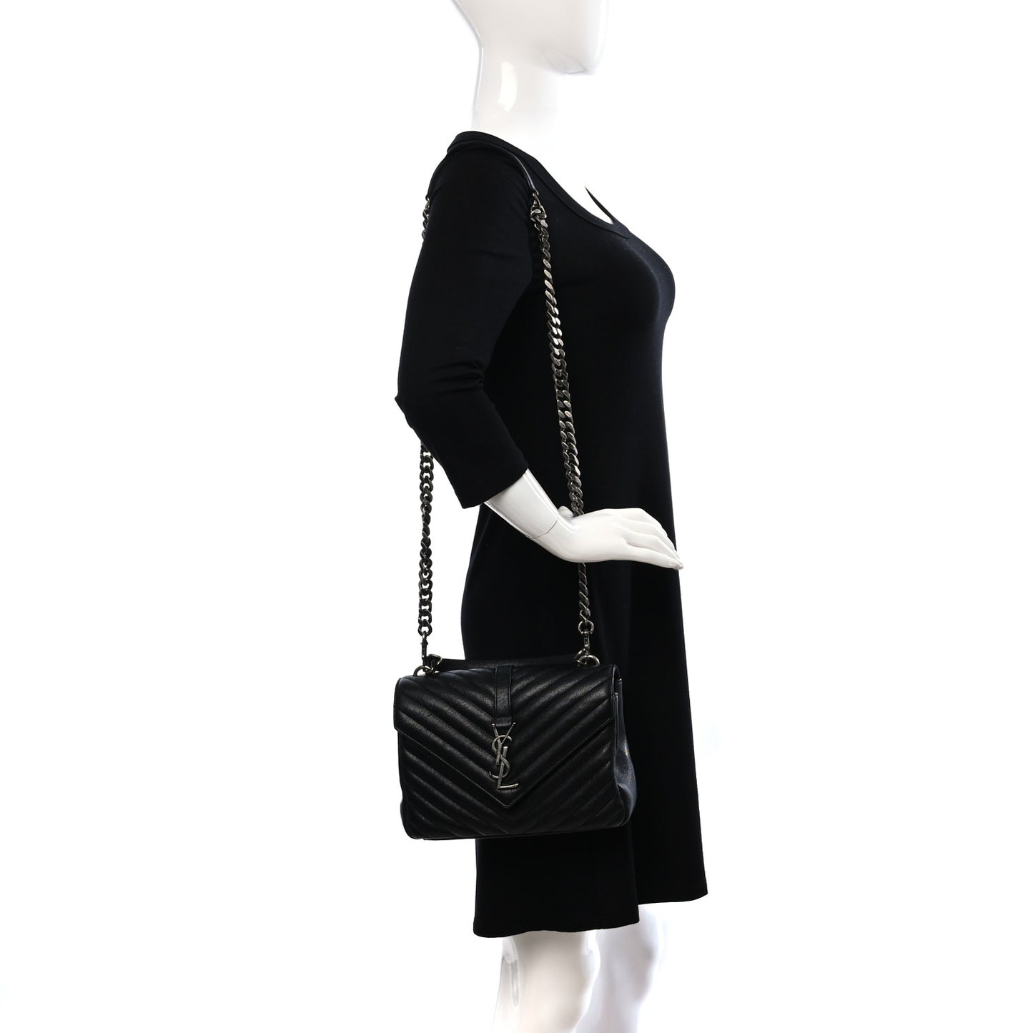 Sheepskin Matelasse Chevron Monogram Medium College Bag Black