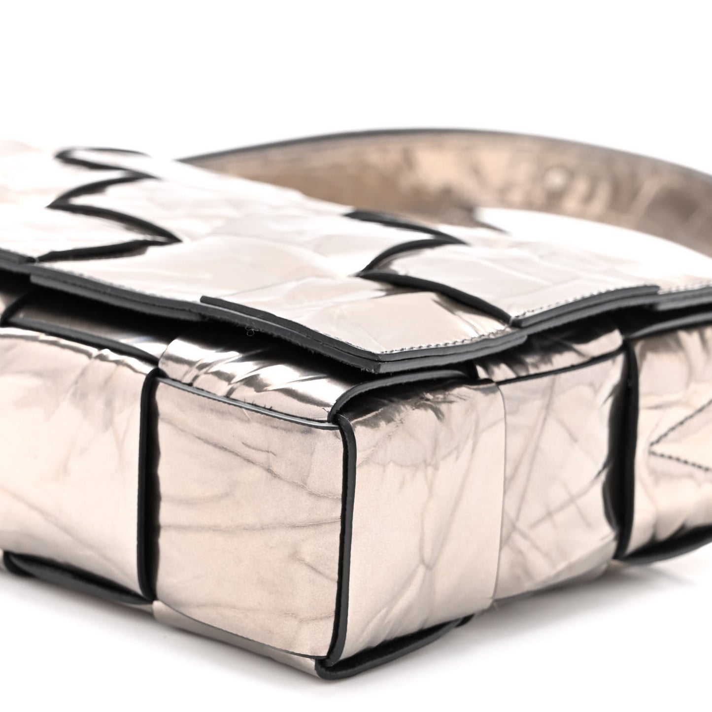 Metallic Crushed Calfskin Maxi Intrecciato Cassette Crossbody Bag Anchor