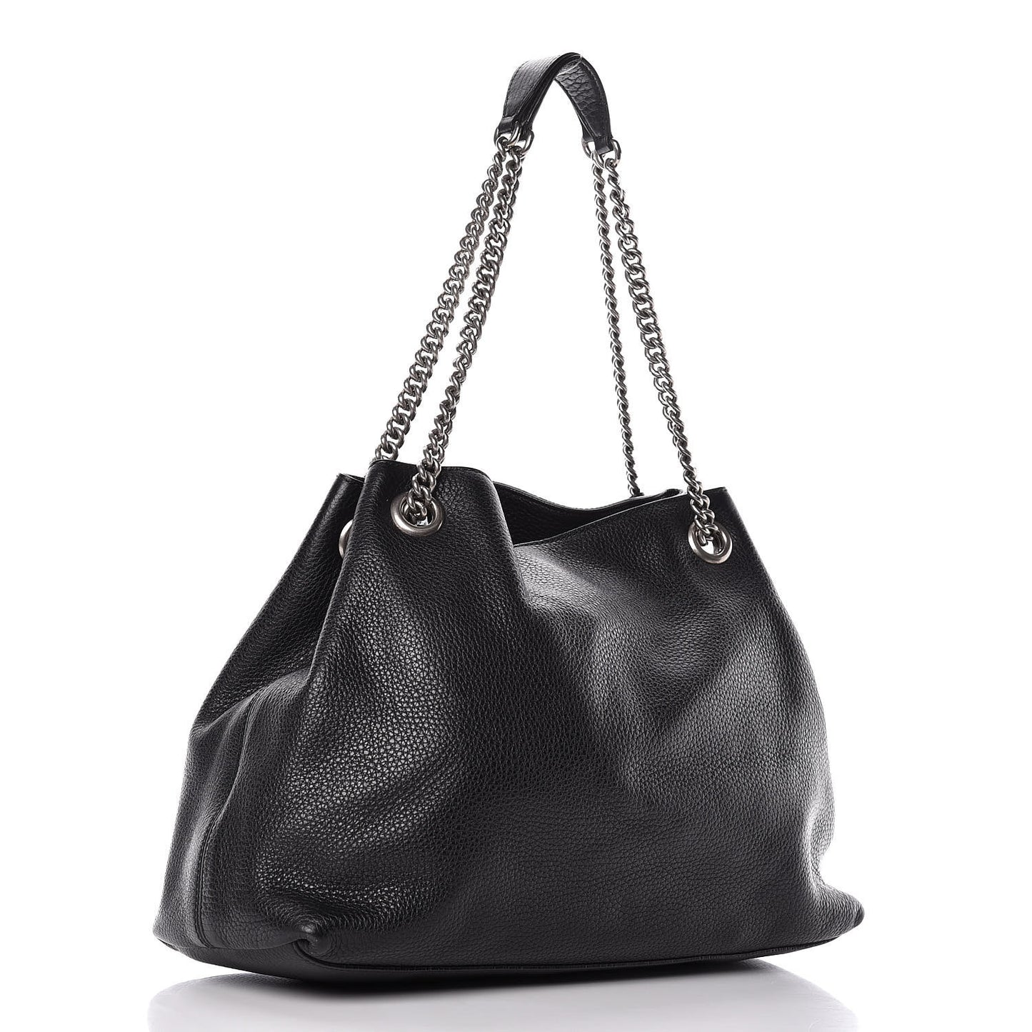 Pebbled Calfskin Studded Medium Soho Chain Shoulder Bag Black