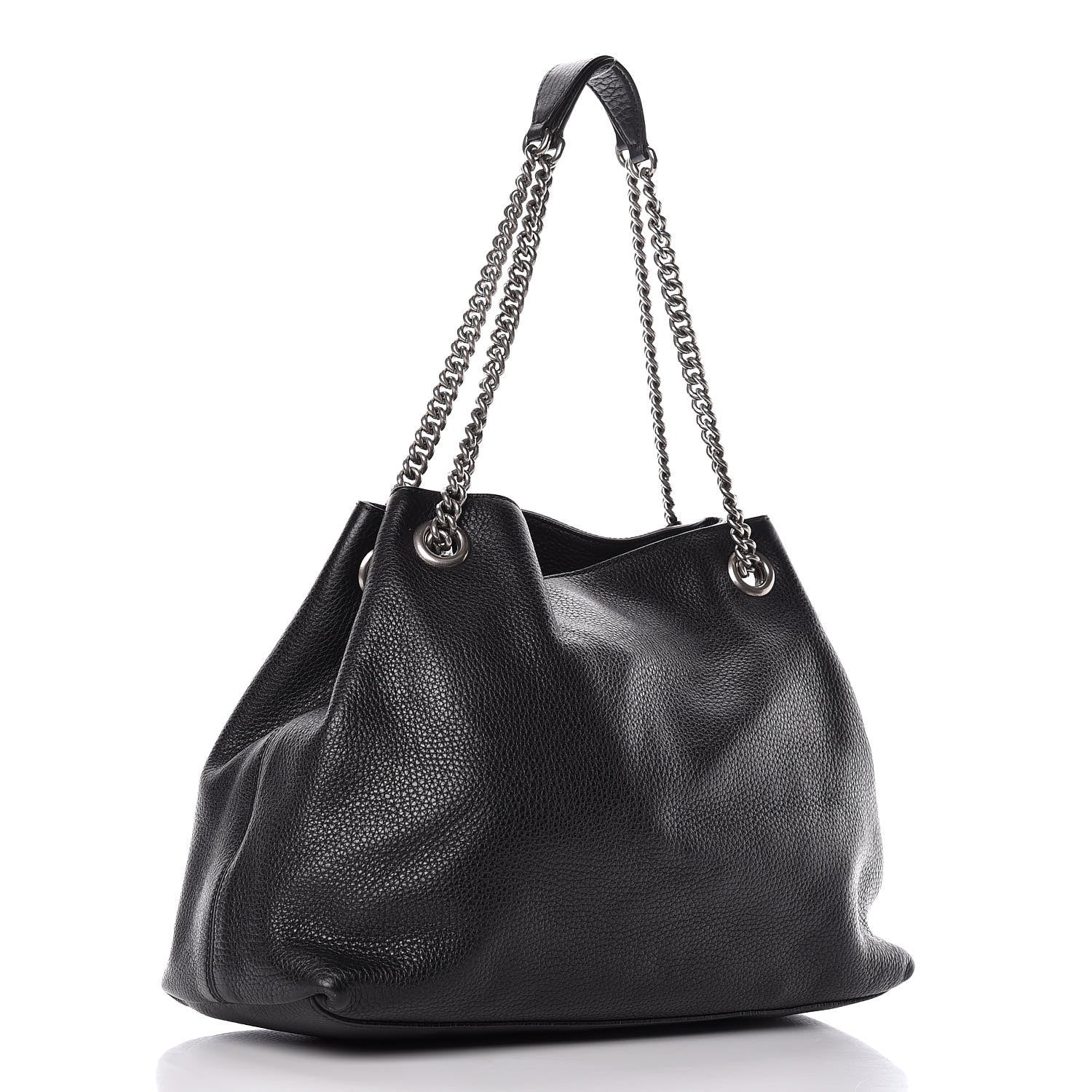 Gucci Pebbled Calfskin Studded Medium Soho Chain Shoulder Bag Black 3 of 14