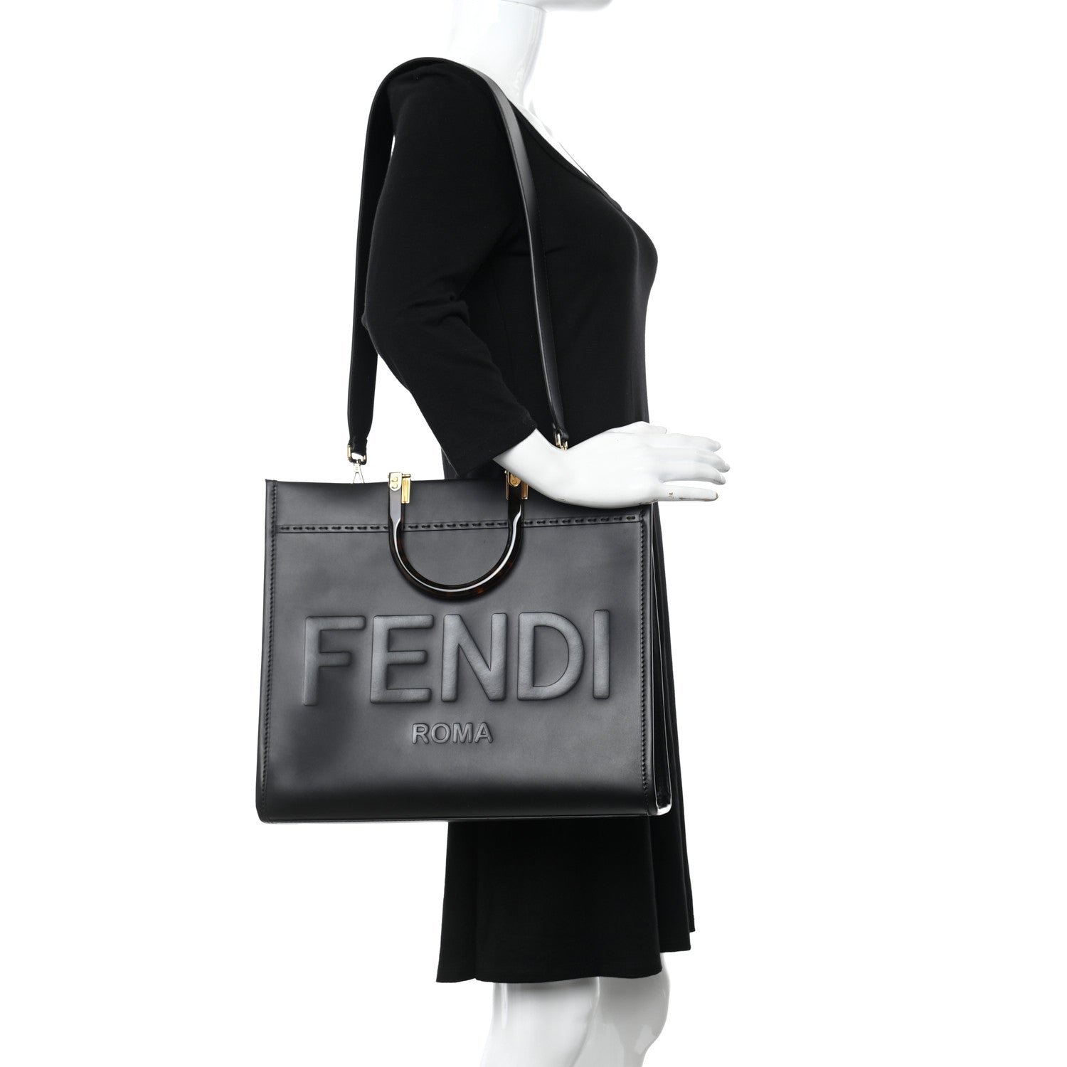 Fendi Vitello King Plexiglass Medium Fendi Sunshine Shopper Tote Black 2 of 11