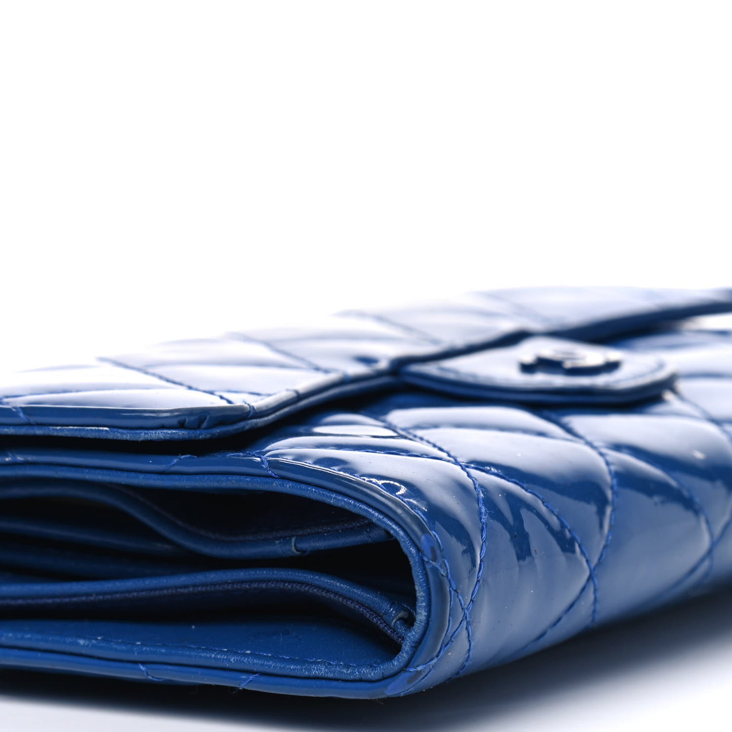 Patent Calfskin Quilted Large Flap Wallet Blue