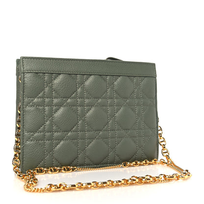 Christian Dior Calfskin Cannage Caro Zipped Pouch With Chain Cedar Green 3 of 10