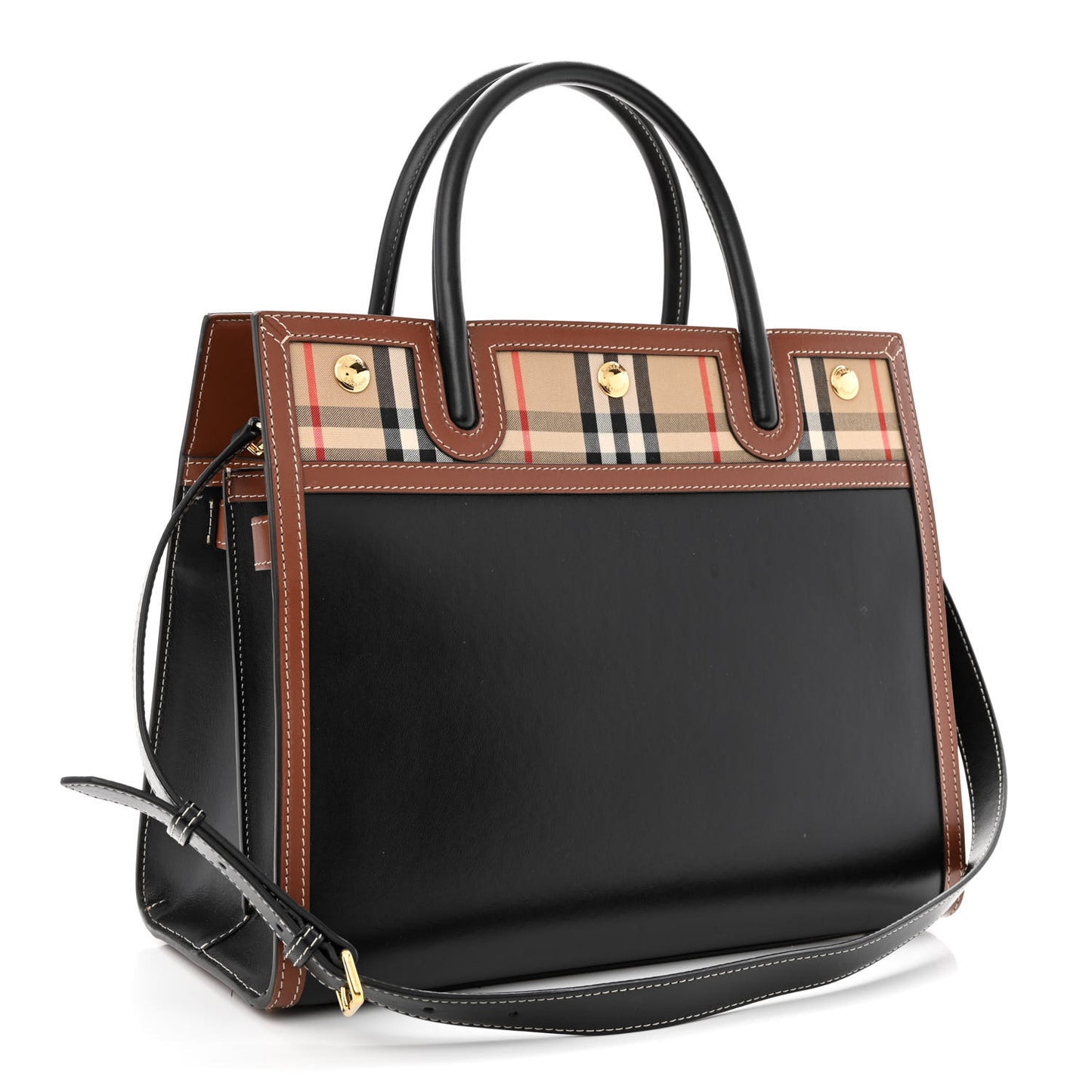 Calfskin Vintage Check Small Two Handle Title Bag Black