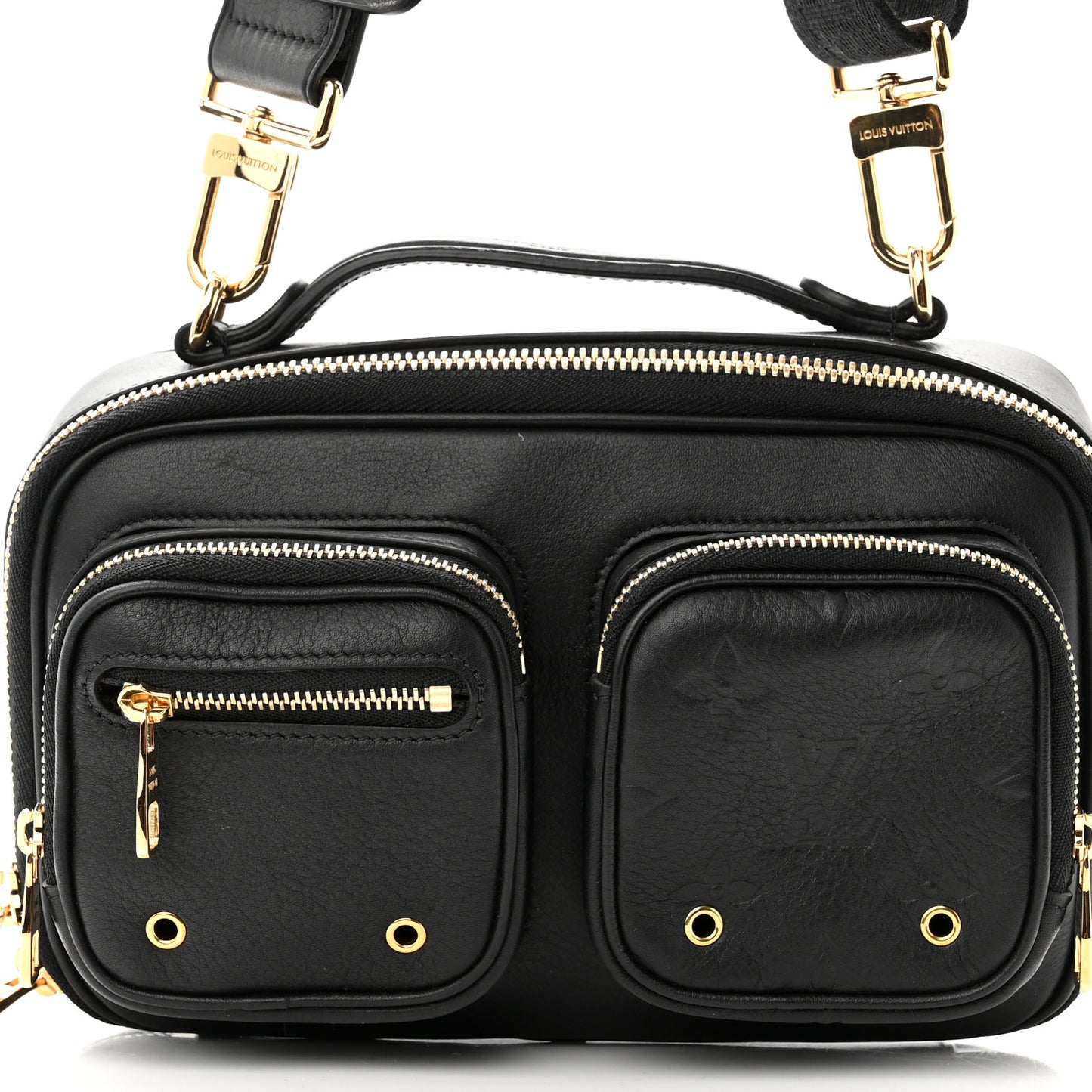Calfskin Monogram Embossed Utility Crossbody Black