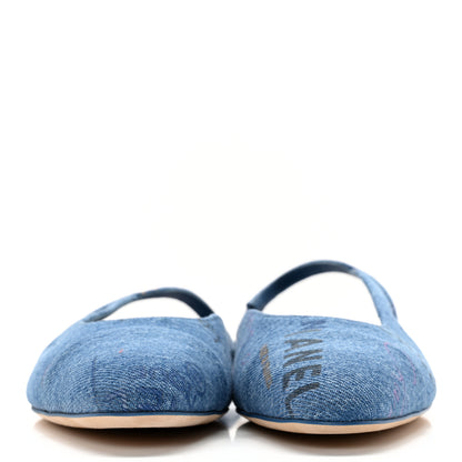 Chanel Denim Cap Toe CC Slingback Flats 37.5 Light Blue Multicolor 2 of 10