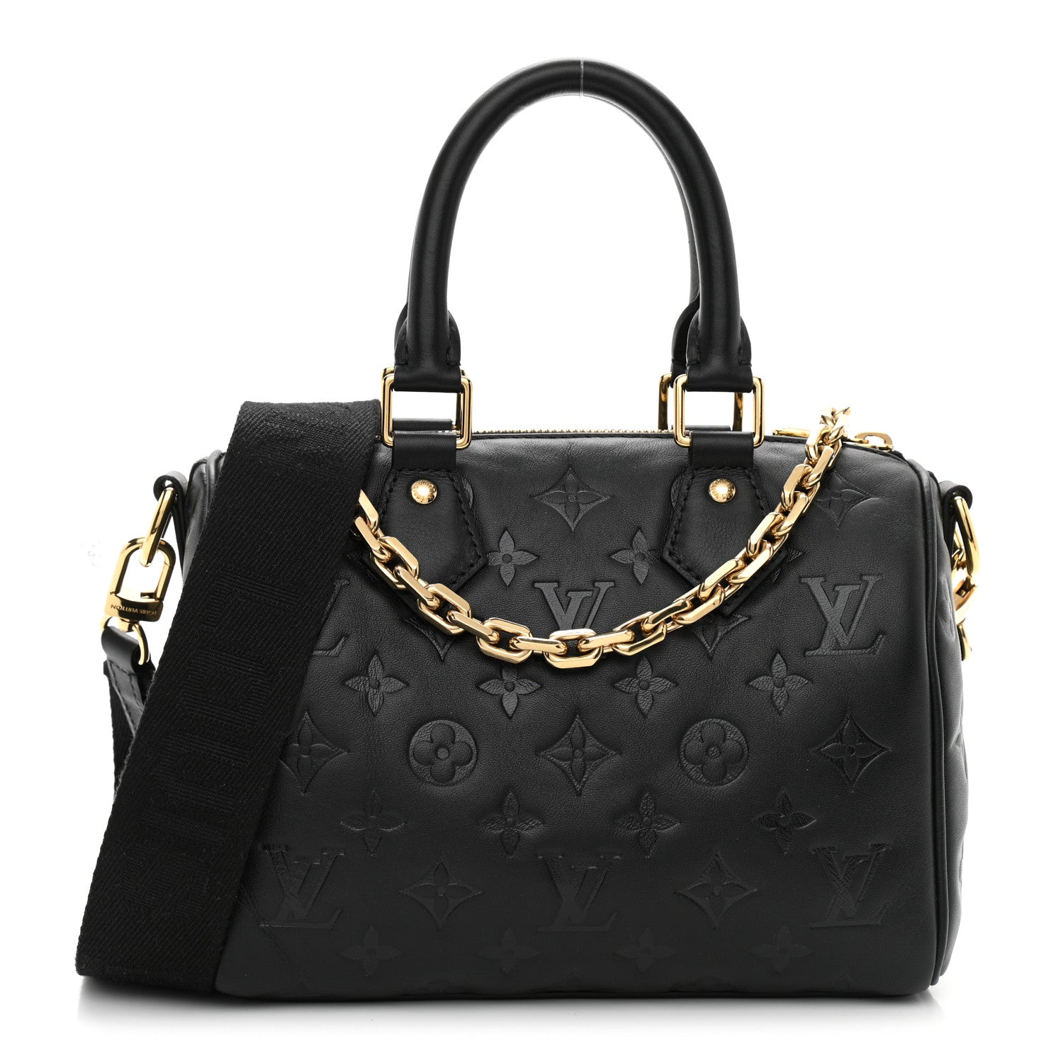 Louis Vuitton Lambskin Embossed Monogram Speedy 22 Bandouliere Black 1 of 9