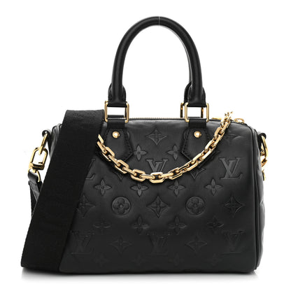 Louis Vuitton Lambskin Embossed Monogram Speedy 22 Bandouliere Black 1 of 9