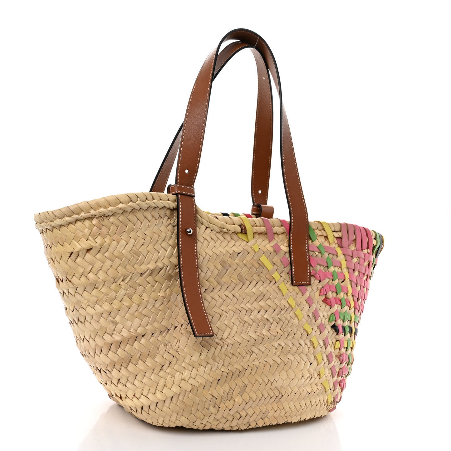 Raffia Basket Tote Bag Pink Multicolor