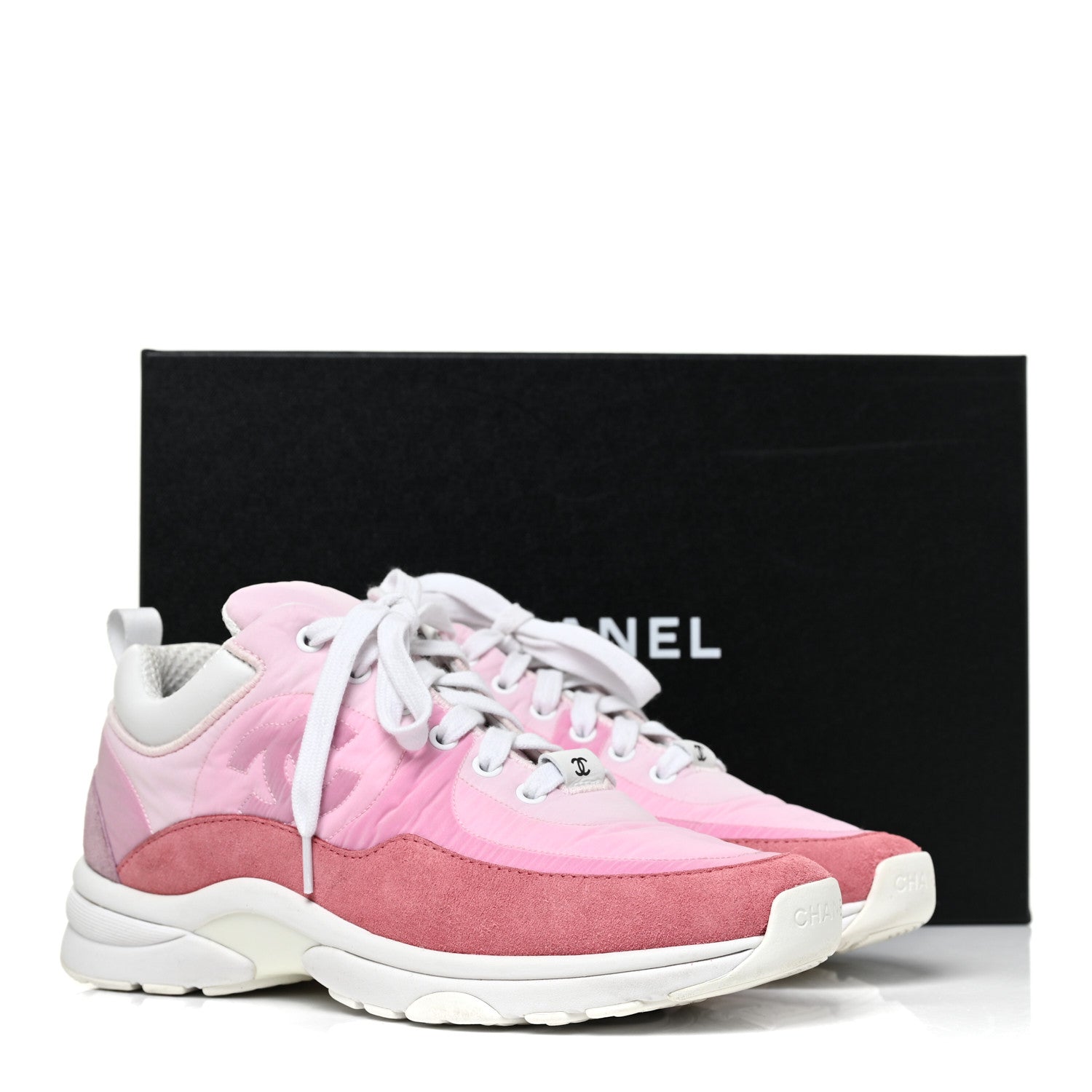 Chanel Nylon Calfskin Suede Womens CC Sneakers 38 Pink 13 of 13