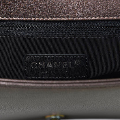 Chanel Iridescent Goatskin Quilted New Medium Boy Flap Dark Gold 6 of 12