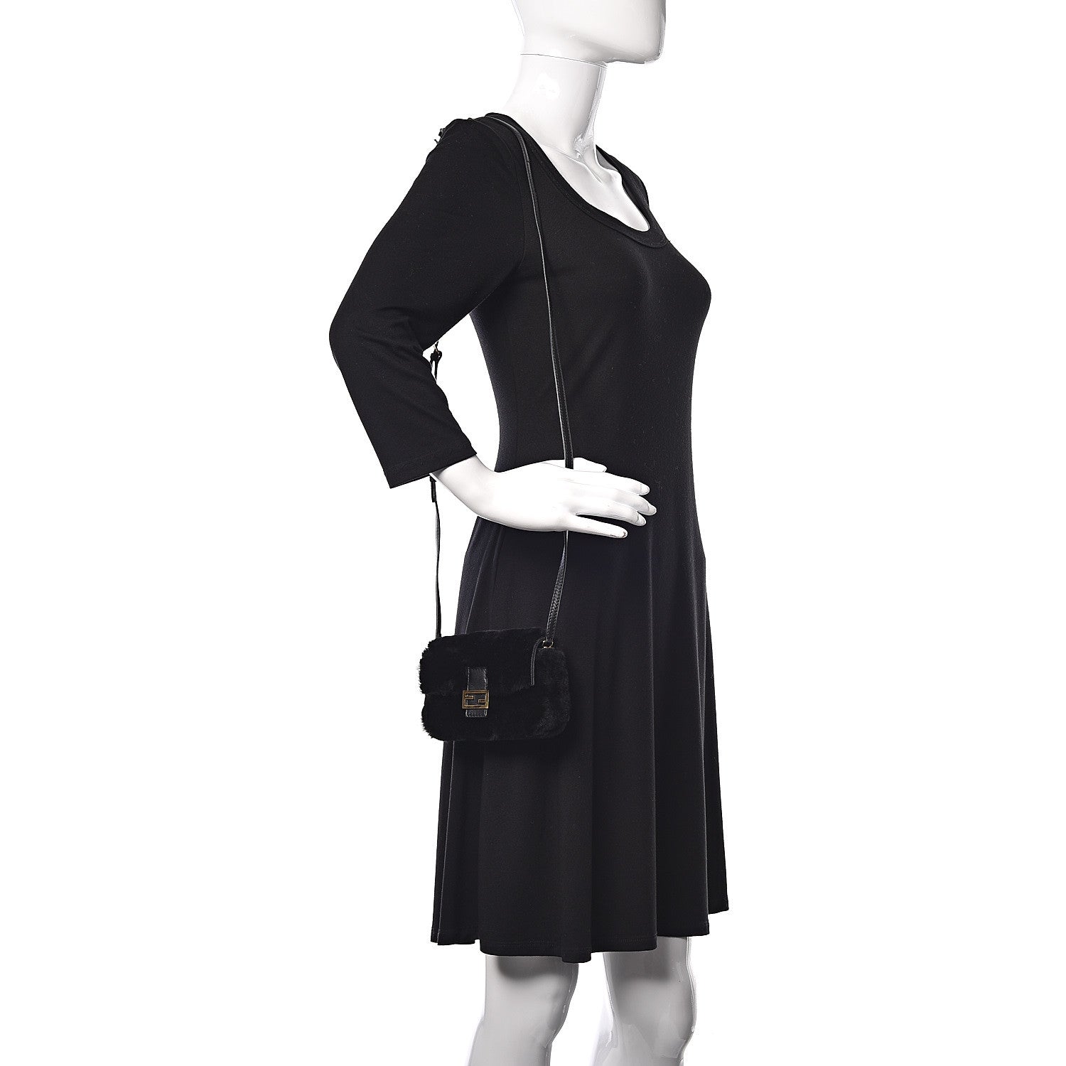 Fendi Shearling Shiny Nappa Micro Baguette Black 2 of 10