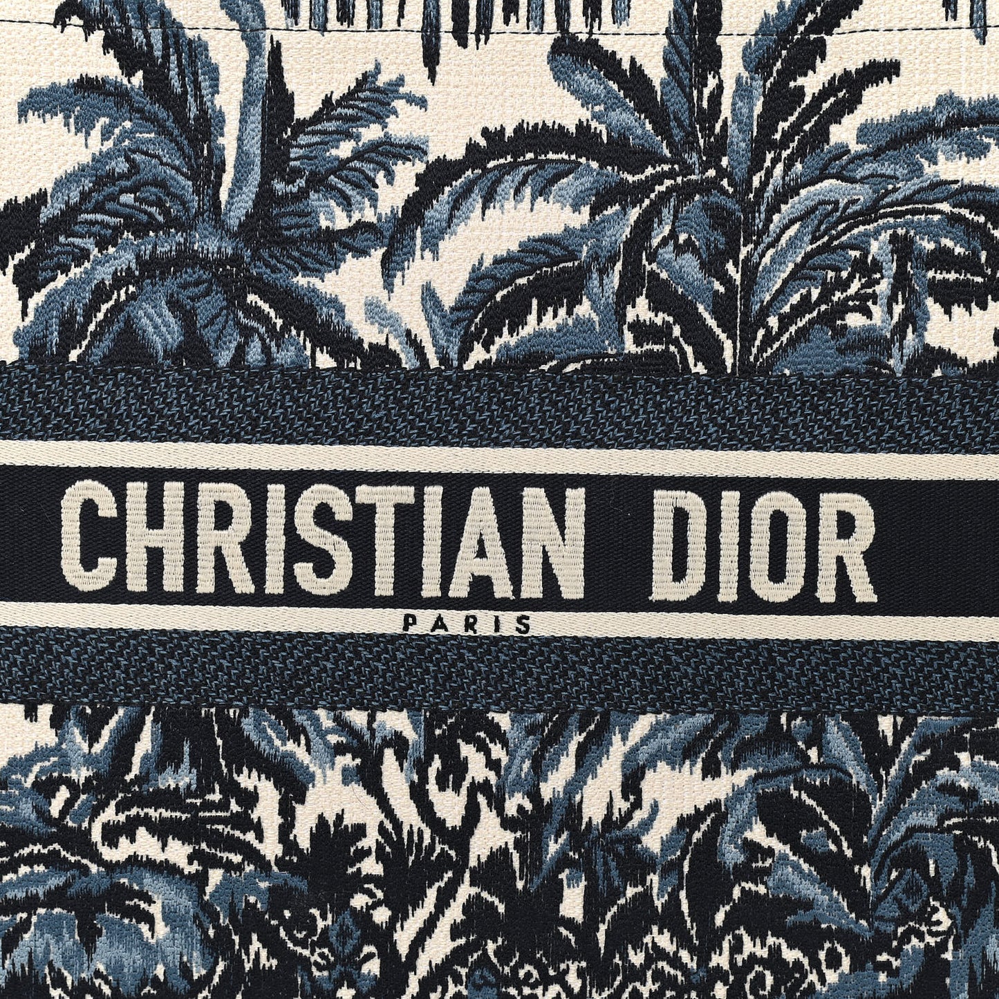 Canvas Embroidered Large Palm Tree Toile De Jouy Book Tote Blue Multicolor