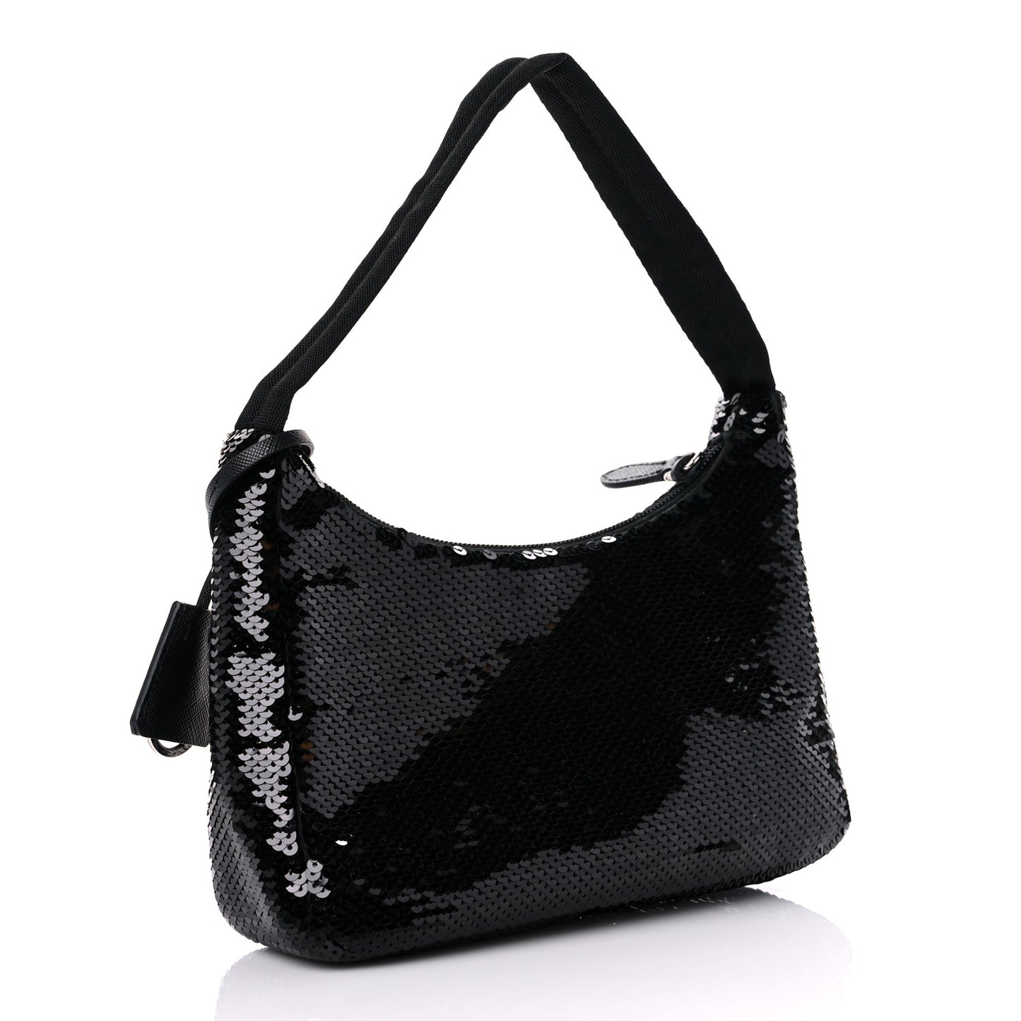 Paillettes Sequin Mini Re-Edition 2000 Bag Black White