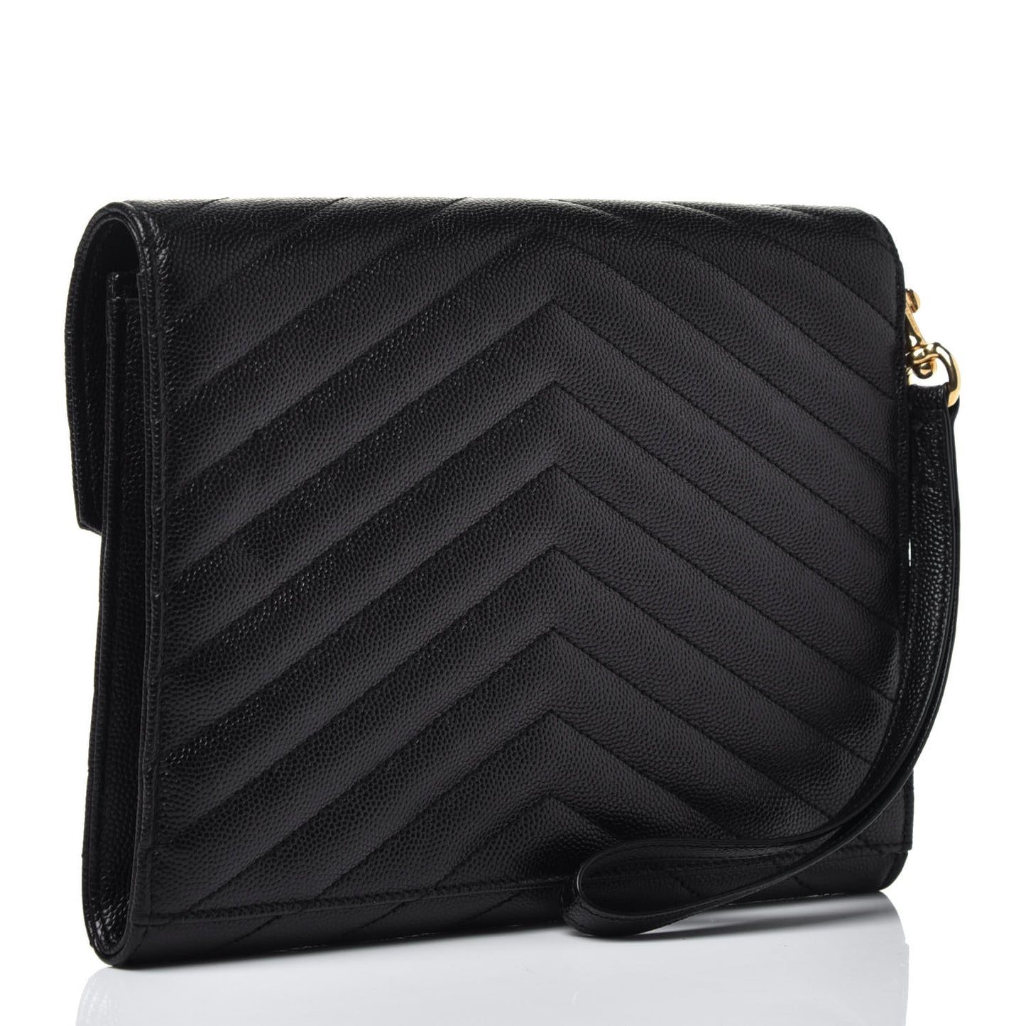 Grain De Poudre Matelasse Chevron Monogram Envelope Clutch Black