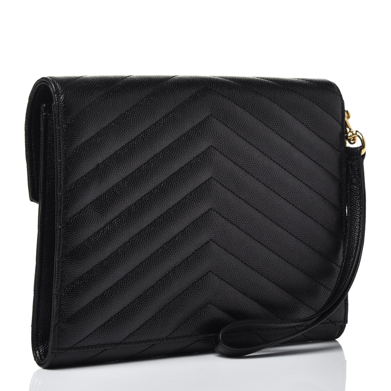 Saint Laurent Grain De Poudre Matelasse Chevron Monogram Envelope Clutch Black 3 of 7