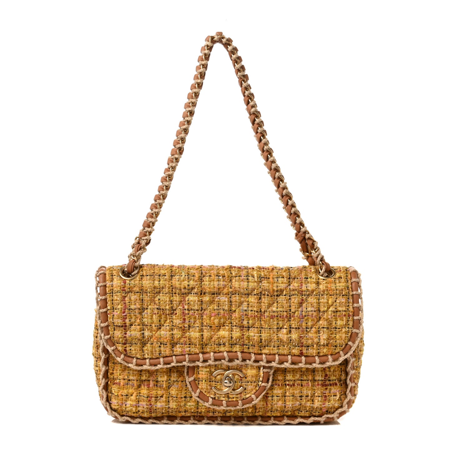 Metallic Tweed Medium Single Flap Light Yellow