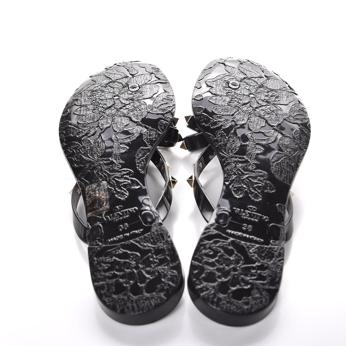 PVC Jelly Rockstud Bow Thong Sandals 38 Black
