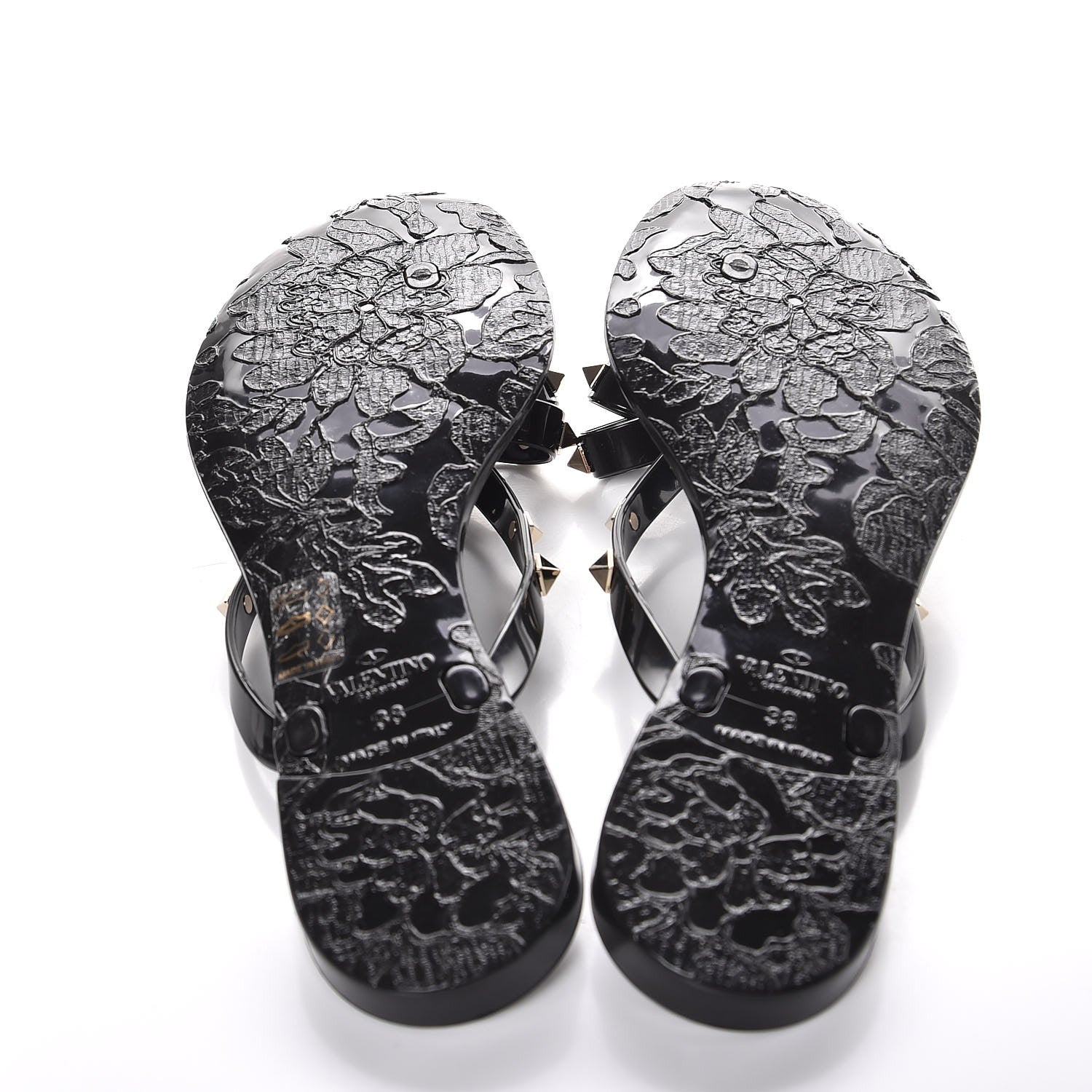 Valentino Garavani PVC Jelly Rockstud Bow Thong Sandals 38 Black 5 of 8
