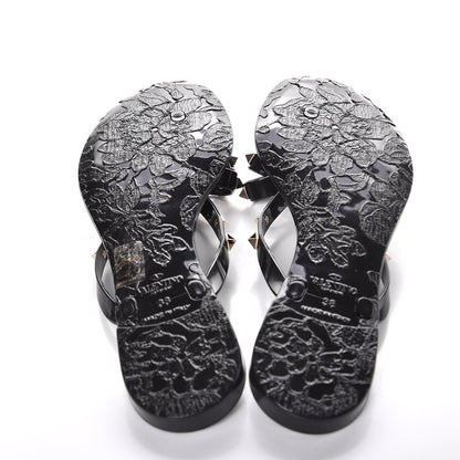 Valentino Garavani PVC Jelly Rockstud Bow Thong Sandals 38 Black 5 of 8