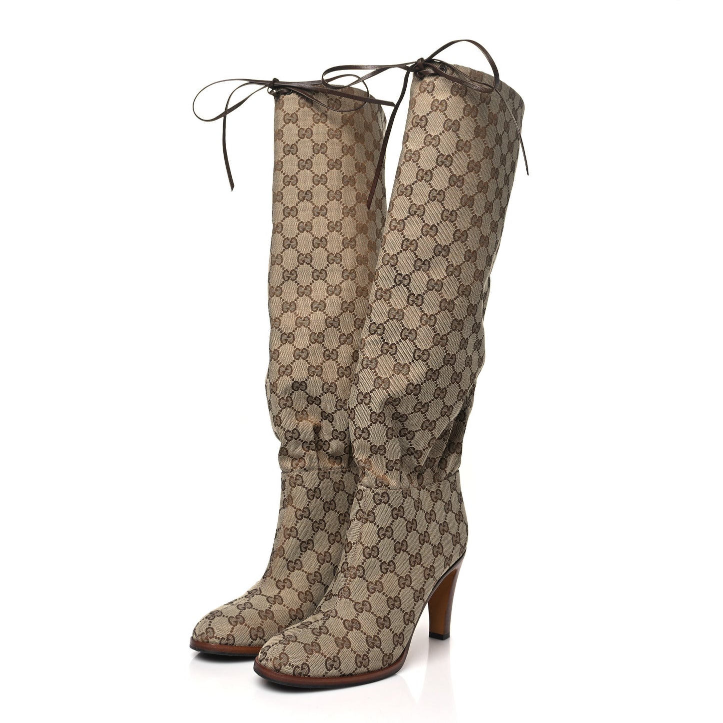 Monogram Malaga Kid Lisa Mid Heel Boots 41 Beige Ebony