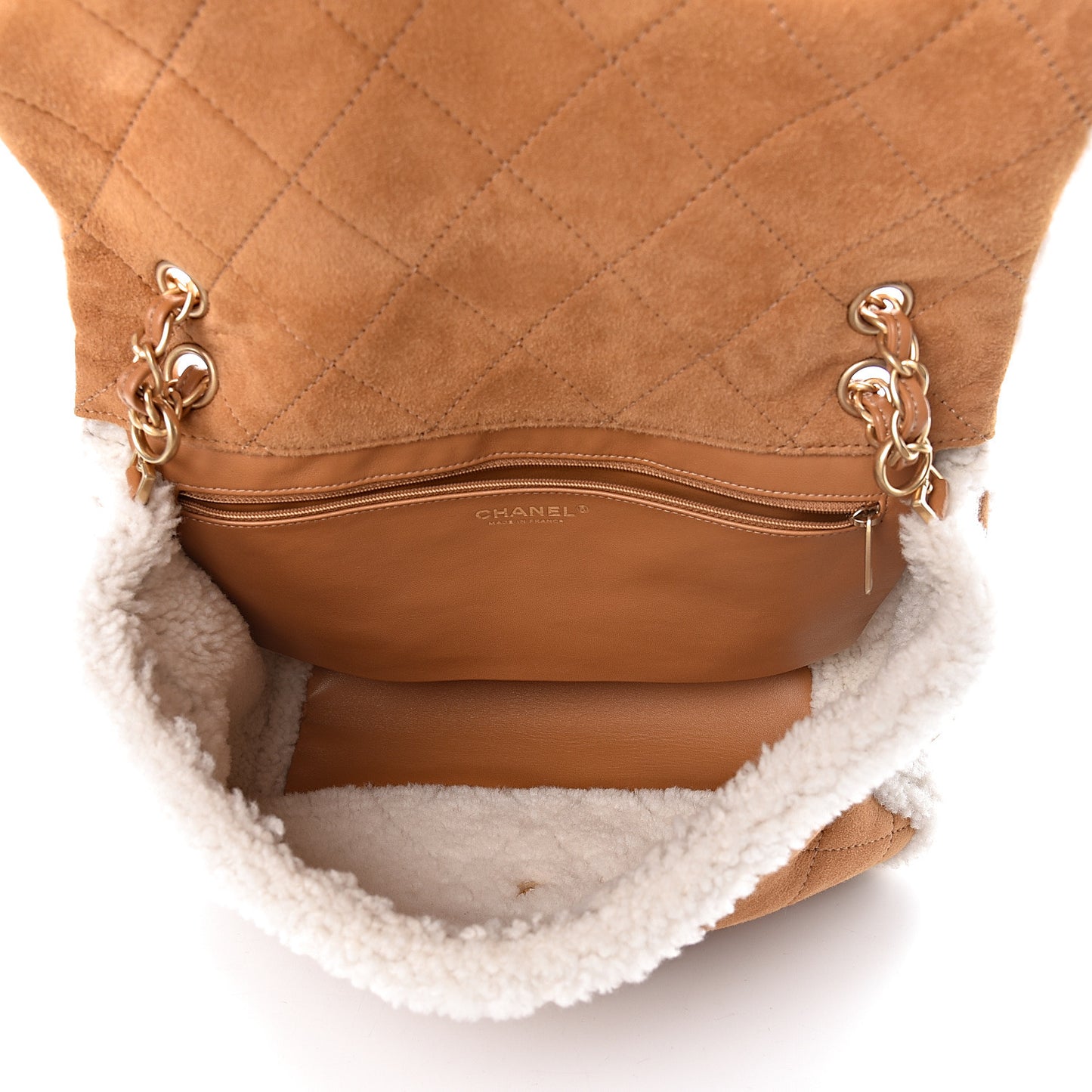 Shearling Lambskin Quilted Coco Neige Single Flap Beige