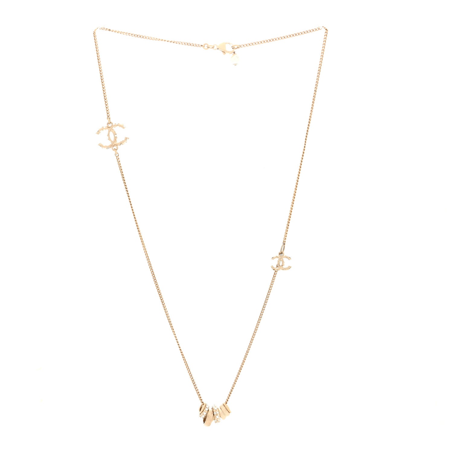 Chanel Pearl Crystal CC Rings Necklace Gold 3 of 4