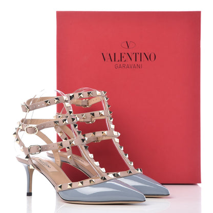 Valentino Garavani Patent Rockstud Ankle Strap Low Heel Pumps 35.5 Grey Poudre 8 of 8