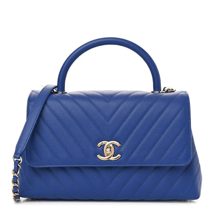 Chanel Caviar Chevron Quilted Small Coco Handle Flap Blue 1 of 11