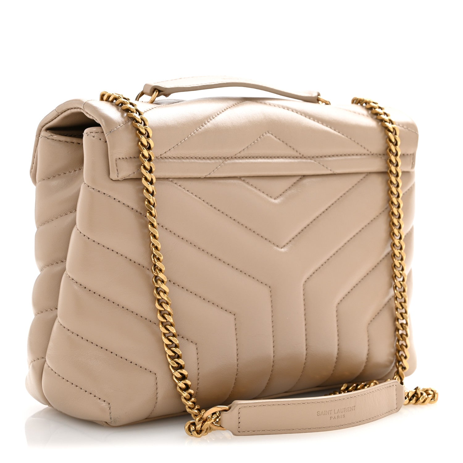 Saint Laurent Calfskin Y Quilted Monogram Small Loulou Chain Satchel Dark Beige 3 of 15