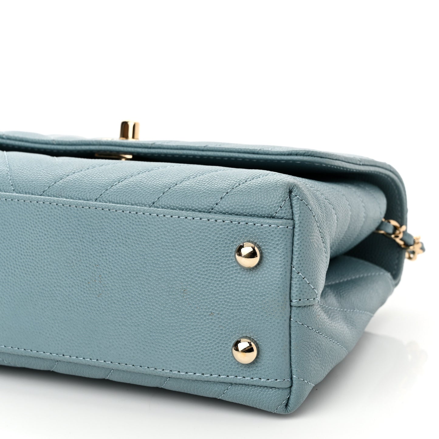 Caviar Chevron Quilted Mini Coco Handle Flap Light Blue