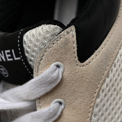 Chanel Mesh Suede Calfskin Grained Calfskin Womens CC Sneakers 41 White Black 10 of 11