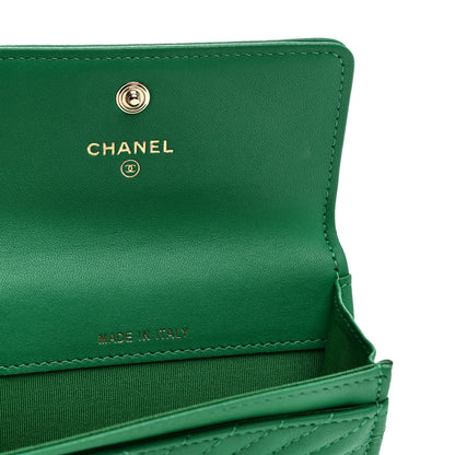 Chanel Lambskin Chevron Quilted Boy Card Holder Wallet Green 6 of 8