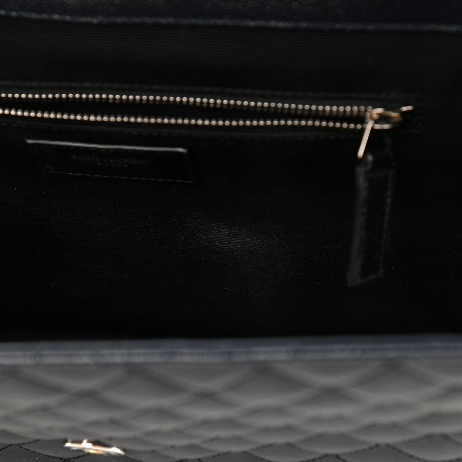 Saint Laurent Grain De Poudre Mixed Matelasse Large Triquilt Monogram Satchel Deep Marine 11 of 11