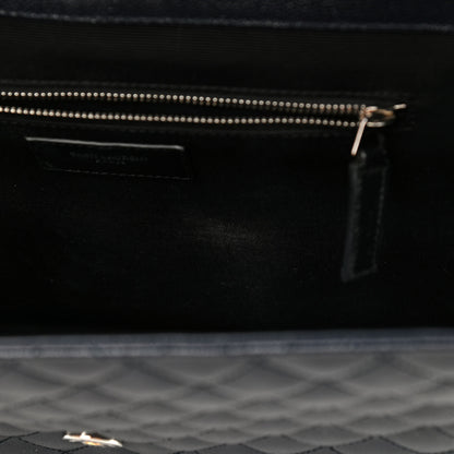 Saint Laurent Grain De Poudre Mixed Matelasse Large Triquilt Monogram Satchel Deep Marine 11 of 11