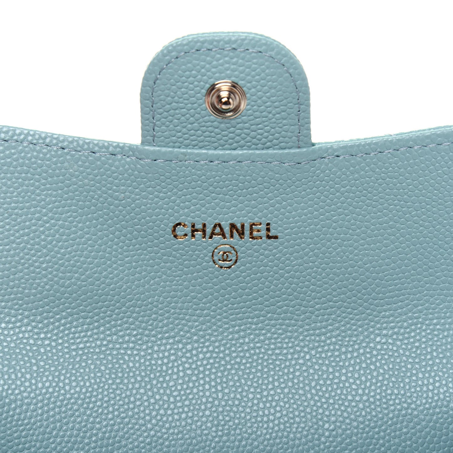 Caviar Quilted Flap Card Holder Wallet Light Blue