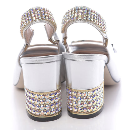 Gucci Metallic Nappa Crystal Square G Madelyn Slingbacks 36 Silver 5 of 11