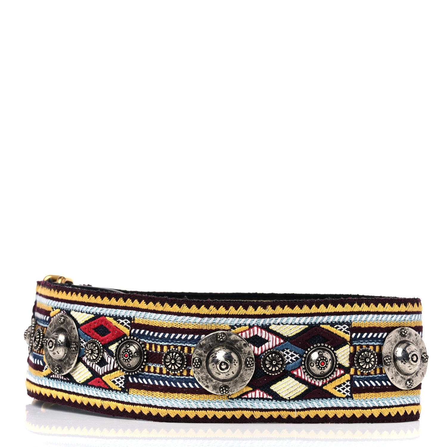Christian Dior Canvas Embroidered Studded Bohemian Shoulder Strap Yellow 2 of 6