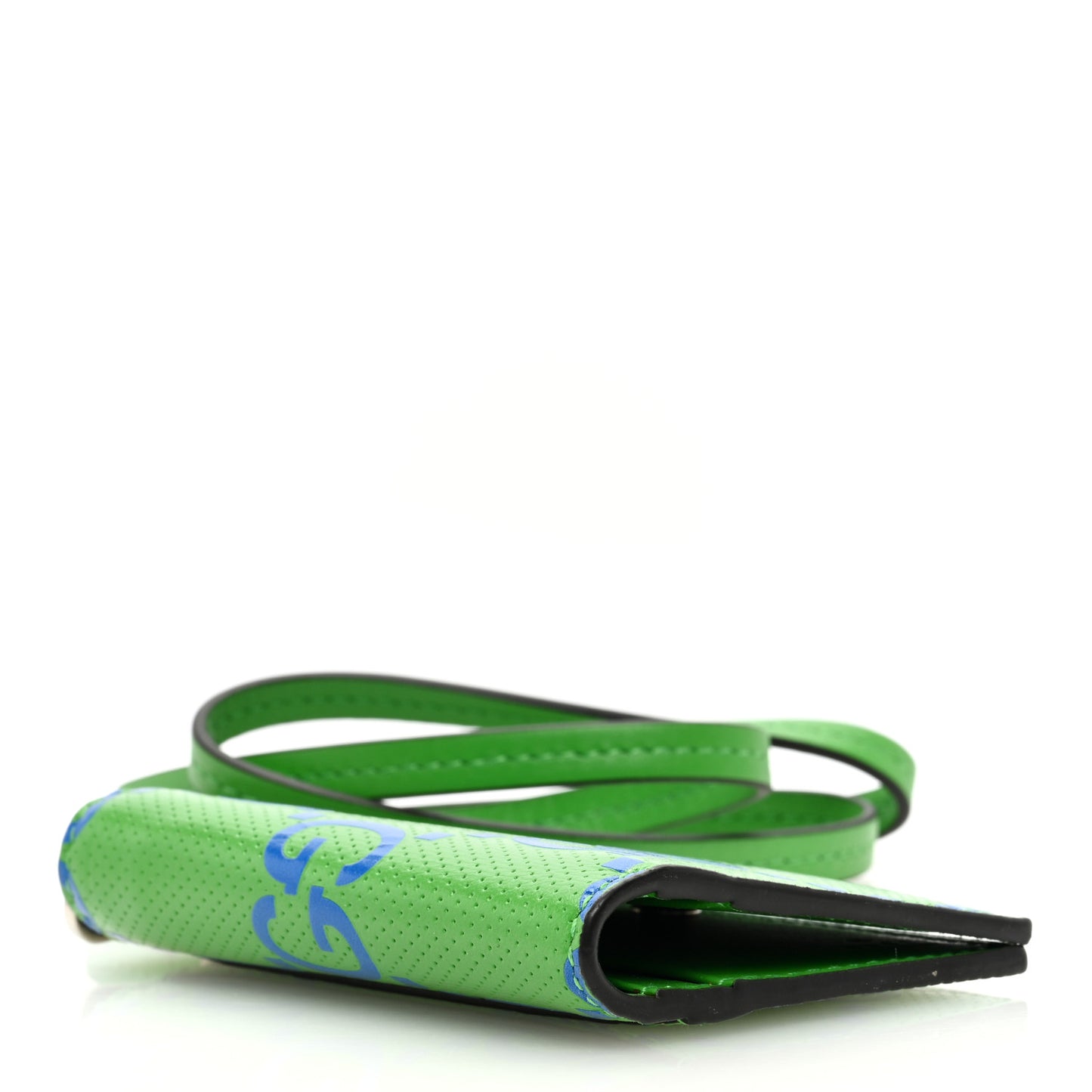 Calfskin GG Tennis Bi-Color Embossed Card Case Joy Green Joy Blue
