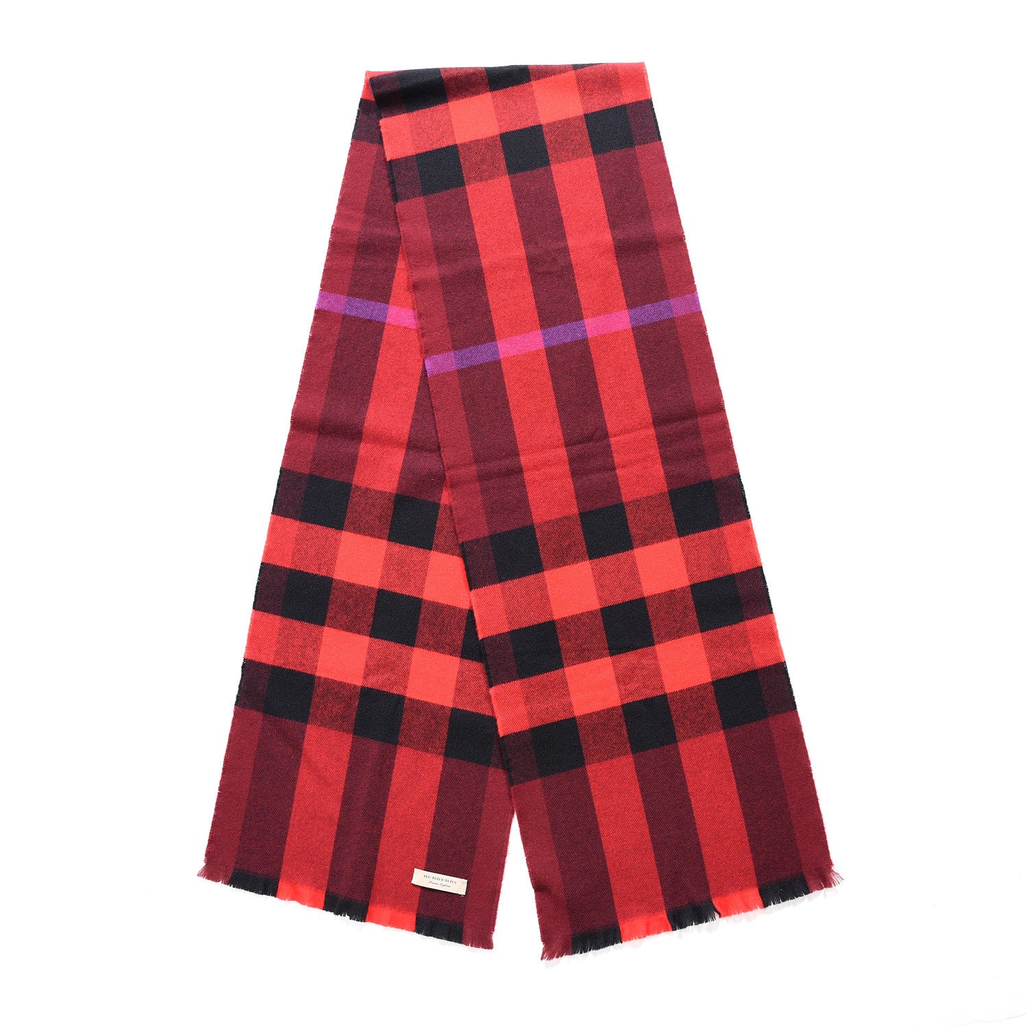 Burberry Wool Cashmere Giant Exploded Check Fringe Scarf Claret 2 of 5