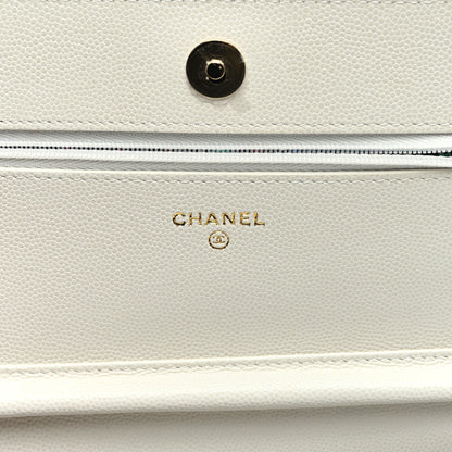 Chanel Caviar Quilted Chain CC Quilted Wallet On Chain WOC White 6 of 11