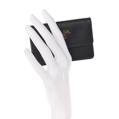 Prada Saffiano Metal Flap Card Holder Black 2 of 8
