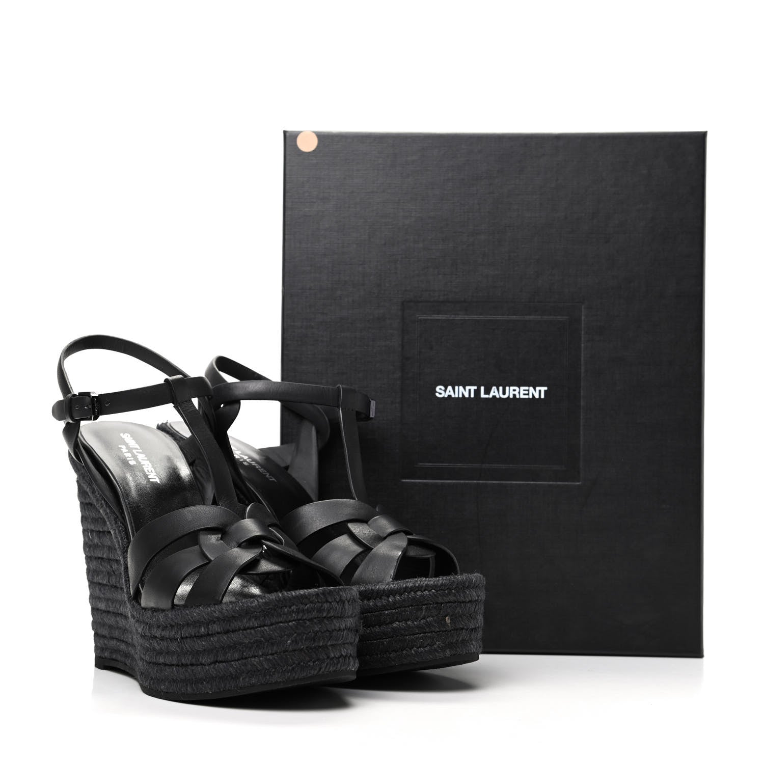 Saint Laurent Calfskin Tribute 95 Platform Espadrille Wedge Sandals 39.5 Black 8 of 8