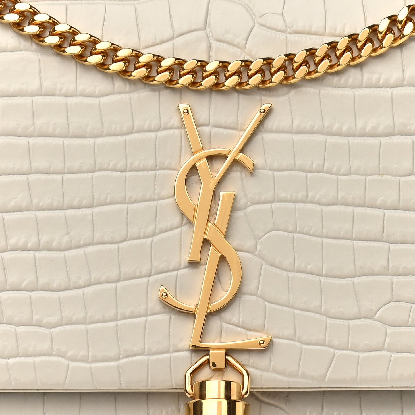 Calfskin Crocodile Embossed Kate Monogram Tassel Chain Wallet Vintage White