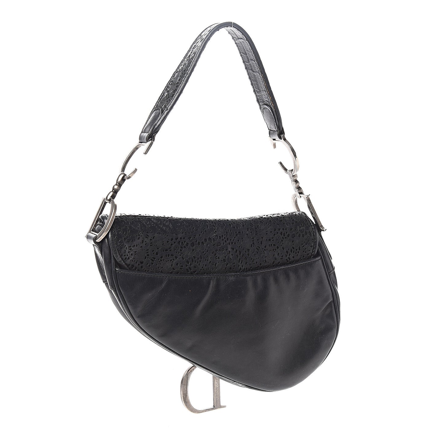 Lambskin Laser Cut Saddle Bag Black